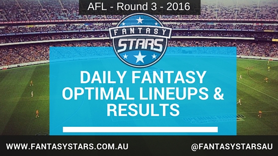 AFL Daily Fantasy Results – Round 3 – 2016